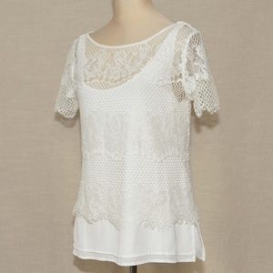 White House Black market Ivory Crochet lace Blouse